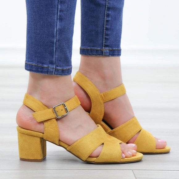 Shoes Mustard Yellow Faux Suede Block Heel Sandals Poshmark